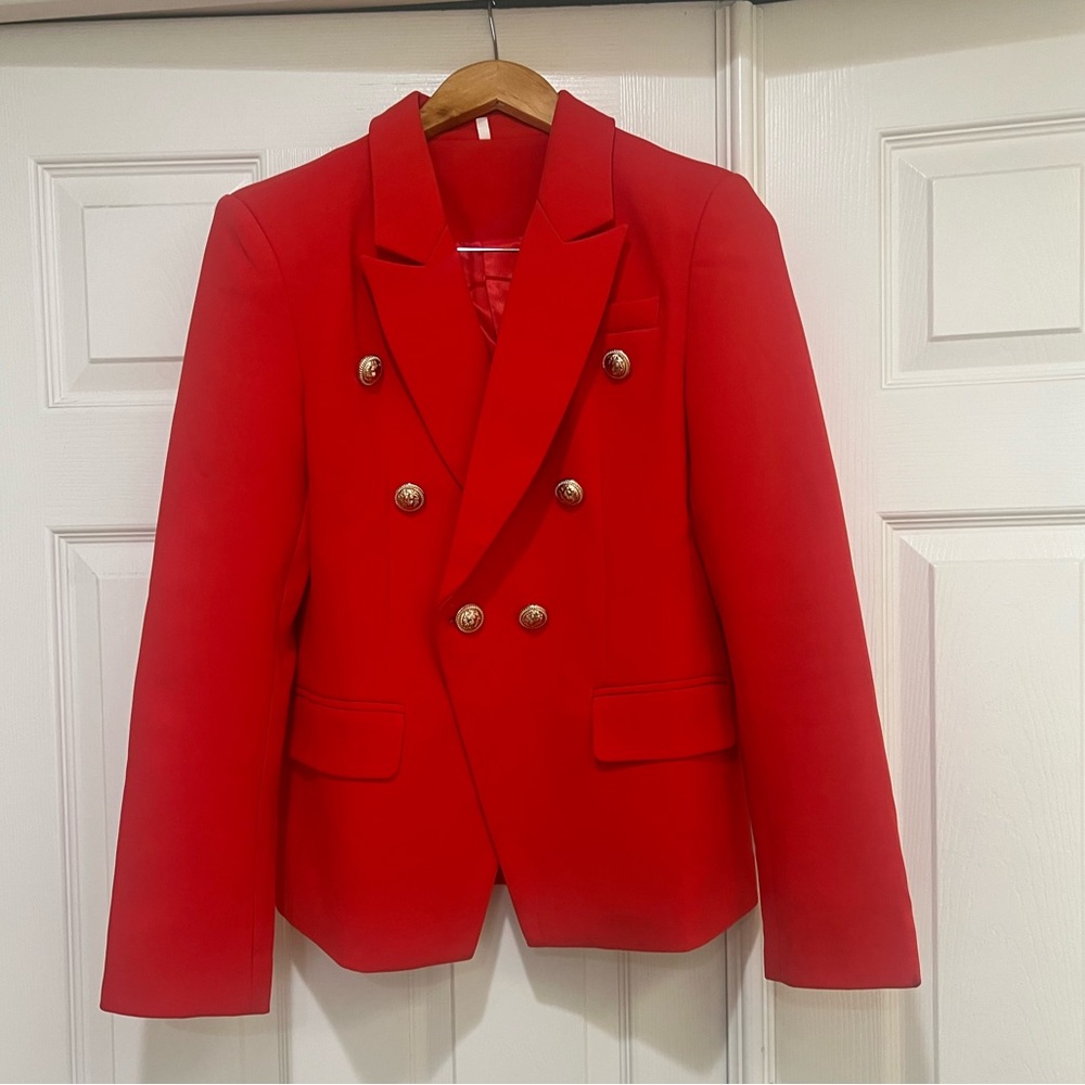 Red Double-Breasted Blazer